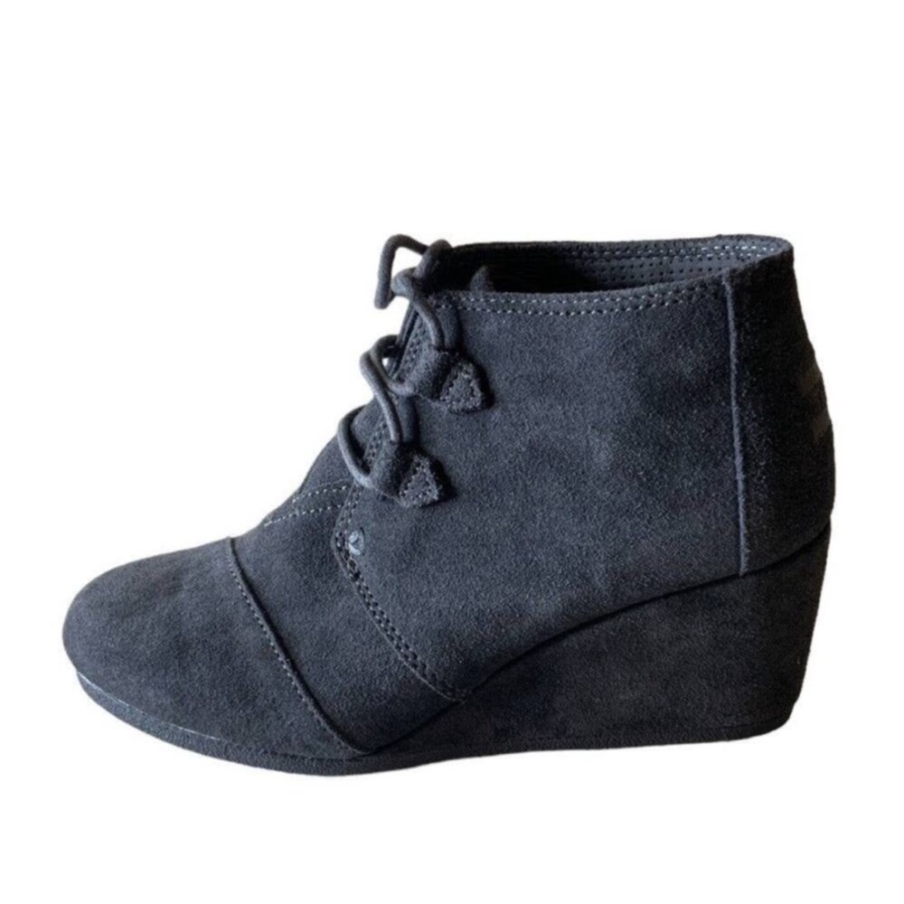 TOMS Kala Black Suede Lace Up Wedge Ankle Boots - Size 6.5 - Picture 9 of 12